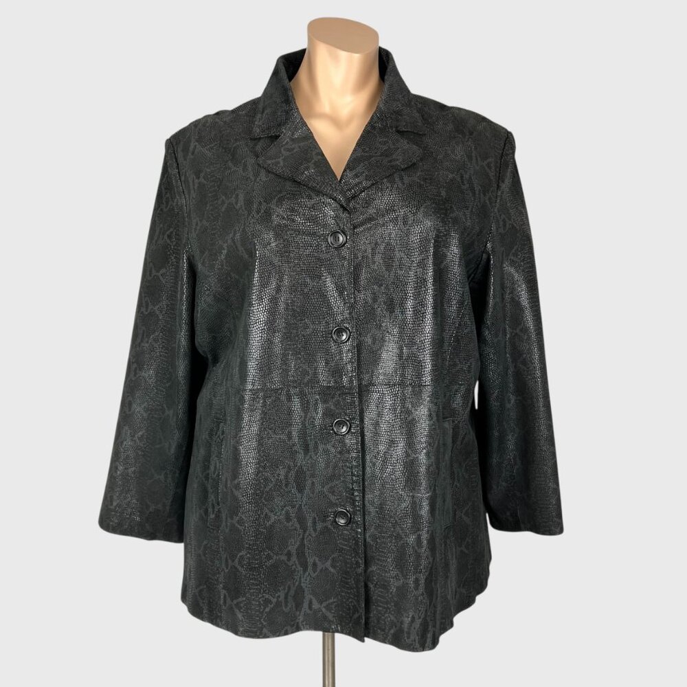 Dennis Basso Womens Black Suede Leather Jacket Snake Embossed plus size 3X